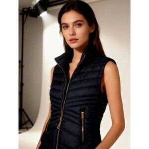 Love me Now Womens Navy Puffer Vest Full Zip Pockets Lined Size M/M